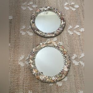 Pair Of Vintage French Coquillage Seashells Round Small Mirrors